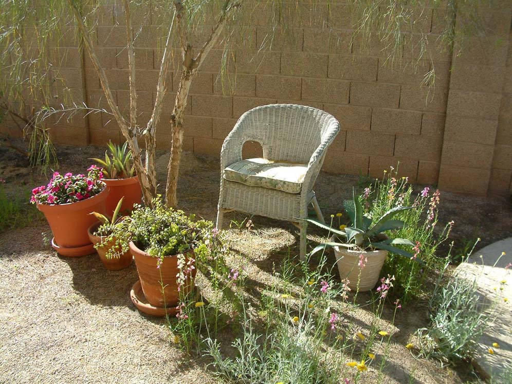 Wicker Chair and Pots